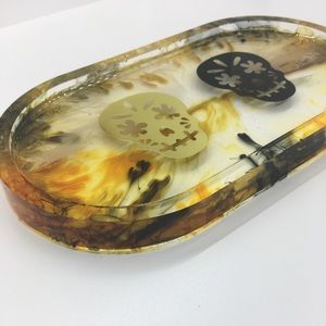 Sugar skull 7”x 3.5” black and gold vanity tray. New!